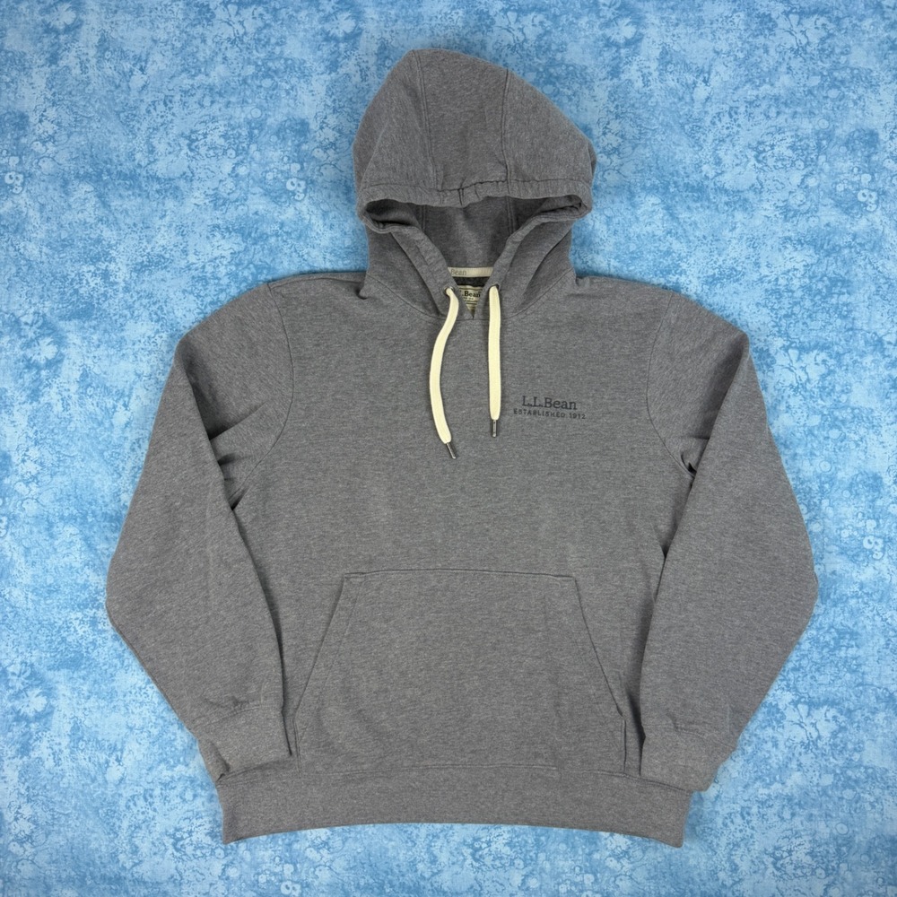 LL Bean Mens Gray Logo Pullover Hoodie Sweatshirt Medium Fits Large 513820